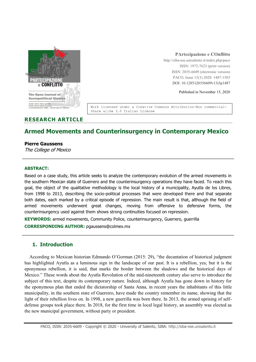 Armed Movements and Counterinsurgency in Contemporary Mexico