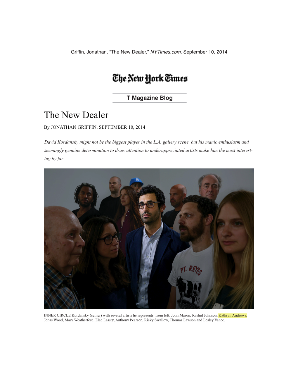 The New Dealer,” Nytimes.Com, September 10, 2014