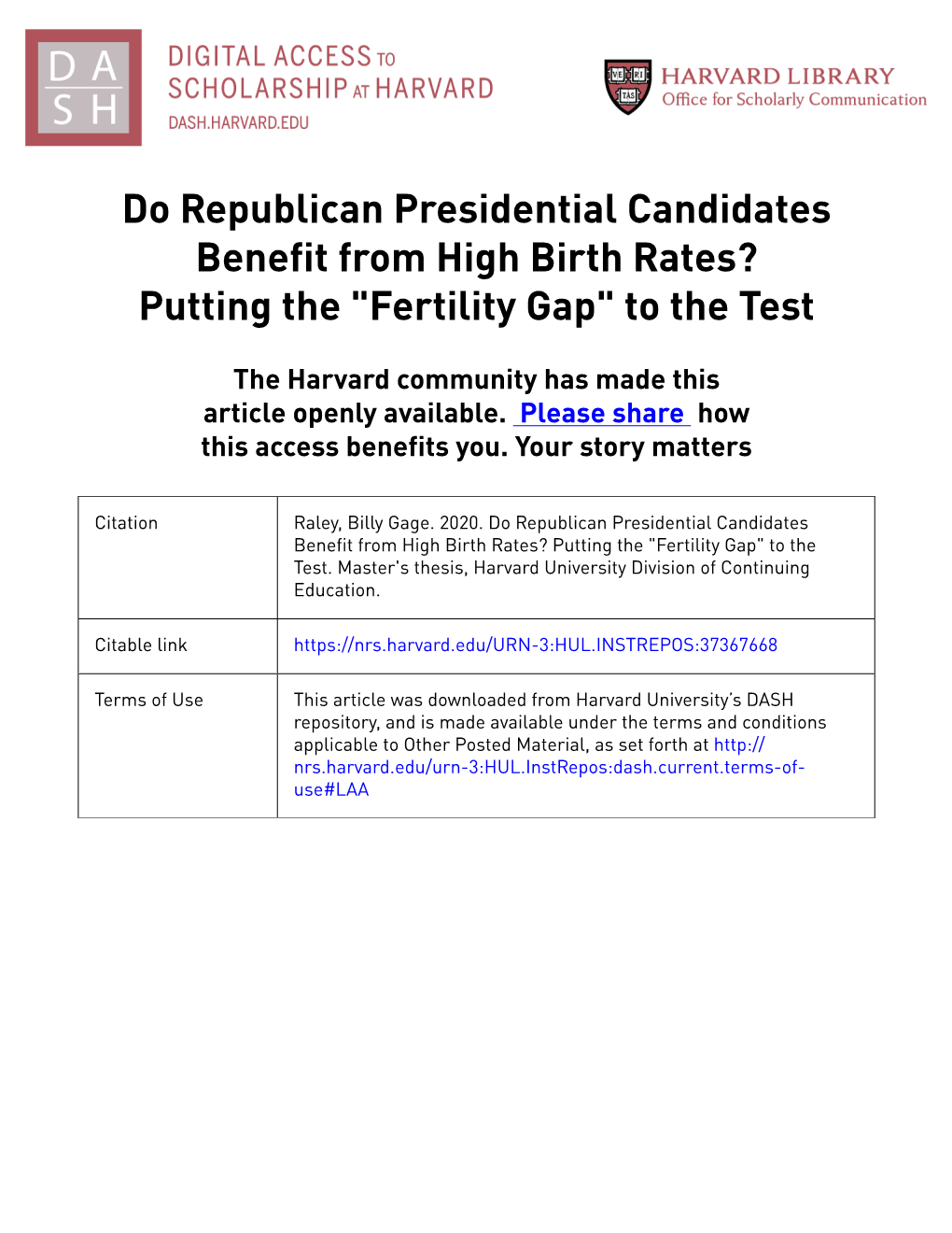 Do Republican Presidential Candidates Benefit from High Birth Rates? Putting the 