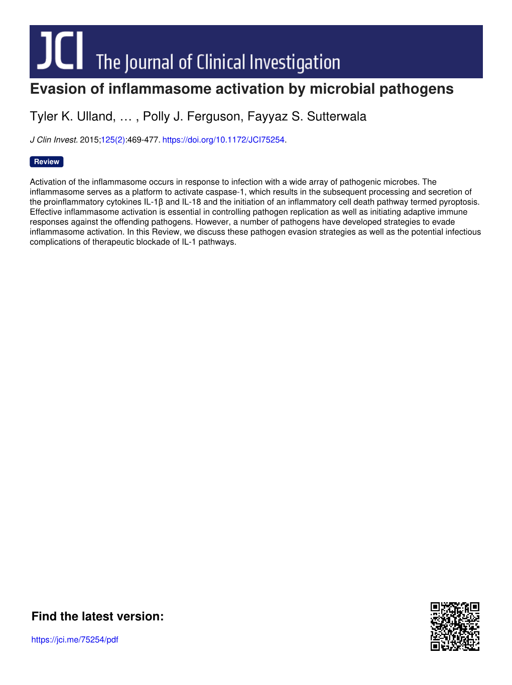 Evasion of Inflammasome Activation by Microbial Pathogens