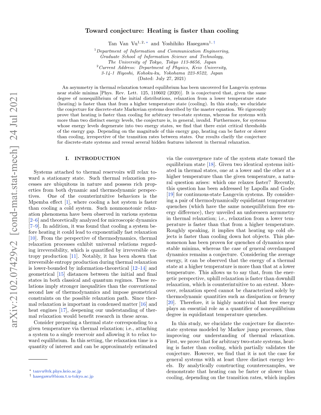 Arxiv:2102.07429V2 [Cond-Mat.Stat-Mech] 24 Jul 2021