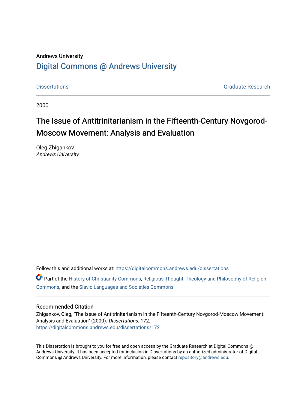 The Issue of Antitrinitarianism in the Fifteenth-Century Novgorod- Moscow Movement: Analysis and Evaluation