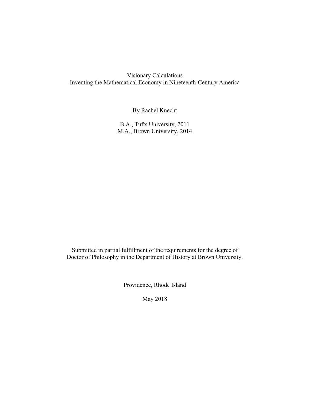 Visionary Calculations Inventing the Mathematical Economy in Nineteenth-Century America