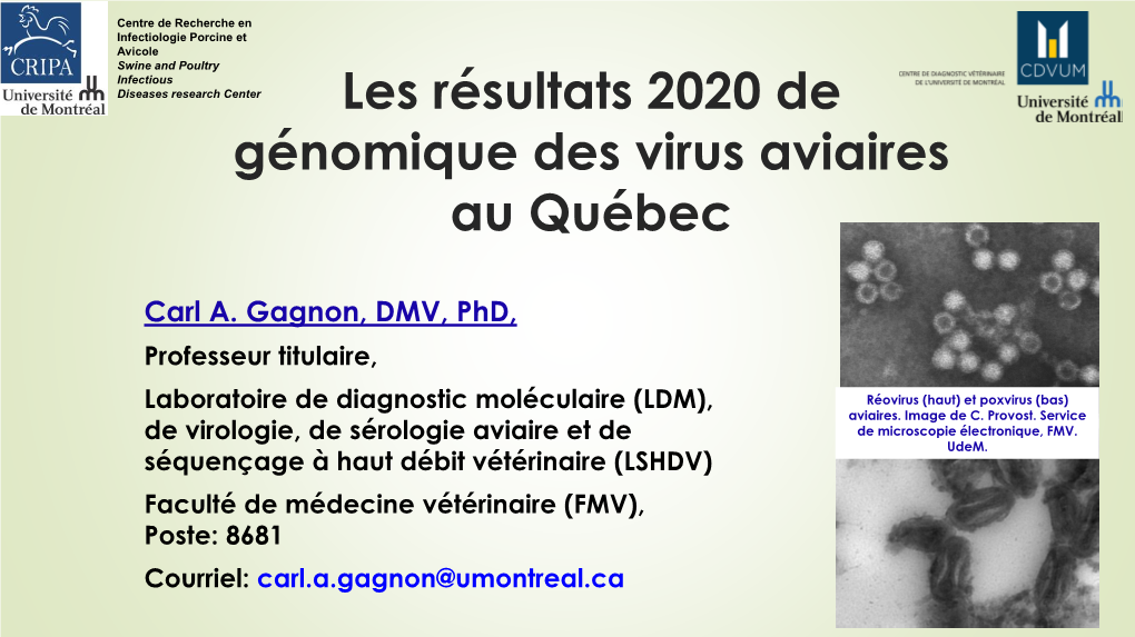 Les Résultats 2020 En Génomique Des Virus Aviaires