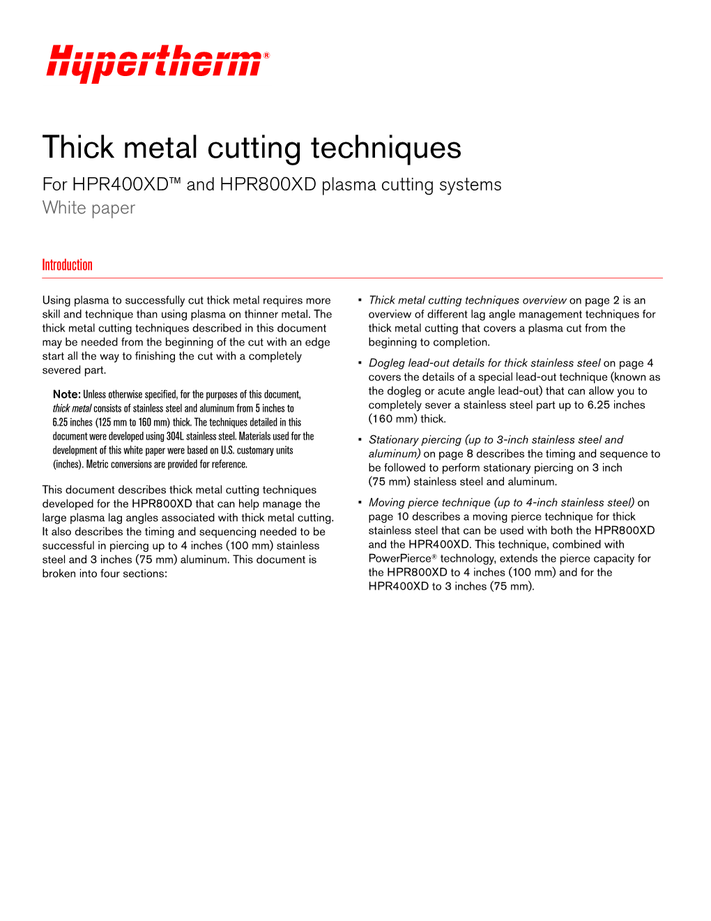 Thick Metal Cutting Techniques White Paper