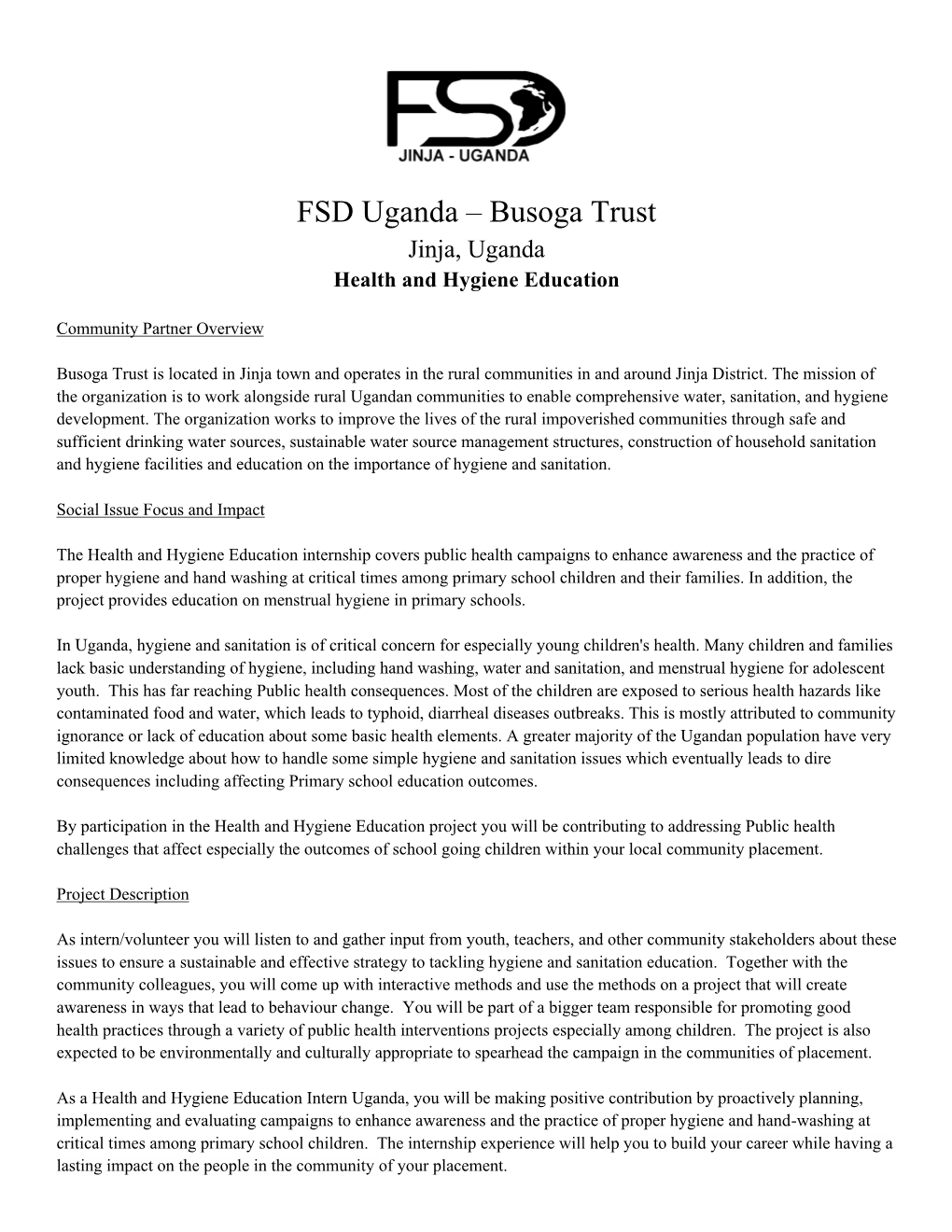 FSD Uganda – Busoga Trust Jinja, Uganda Health and Hygiene Education