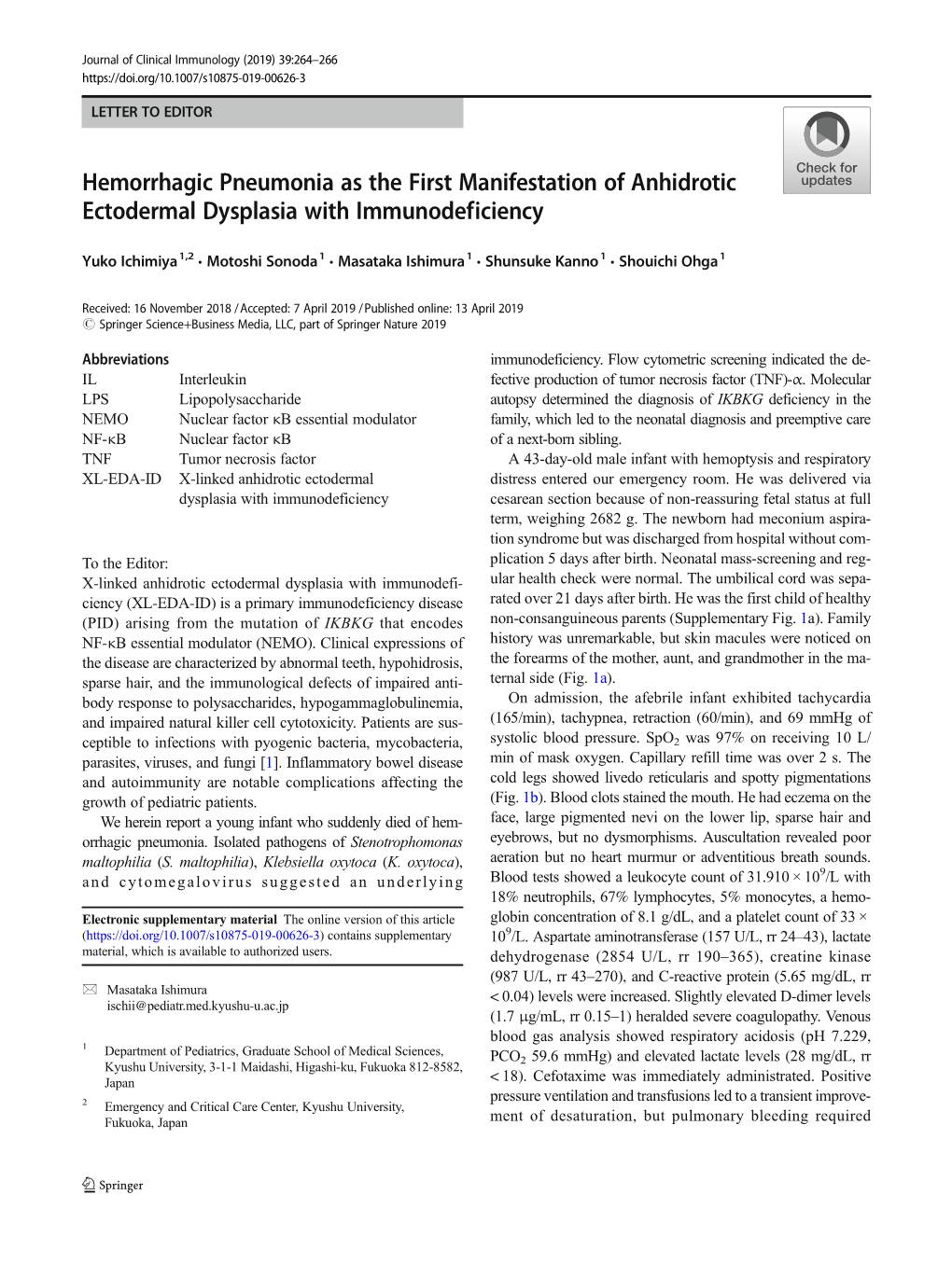 Hemorrhagic Pneumonia As the First Manifestation of Anhidrotic Ectodermal Dysplasia with Immunodeficiency