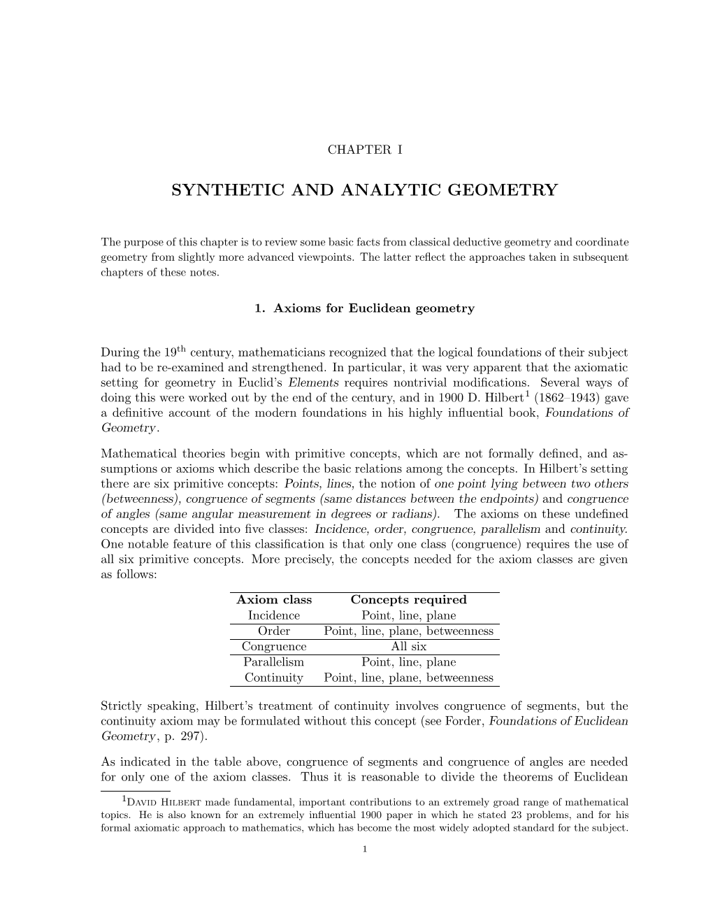 Synthetic and Analytic Geometry