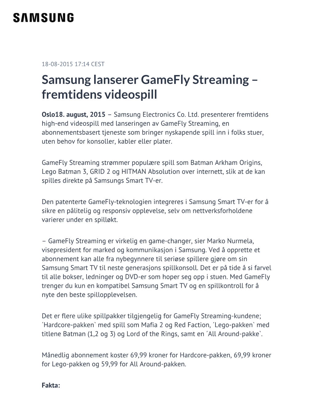 Samsung Lanserer Gamefly Streaming – Fremtidens Videospill