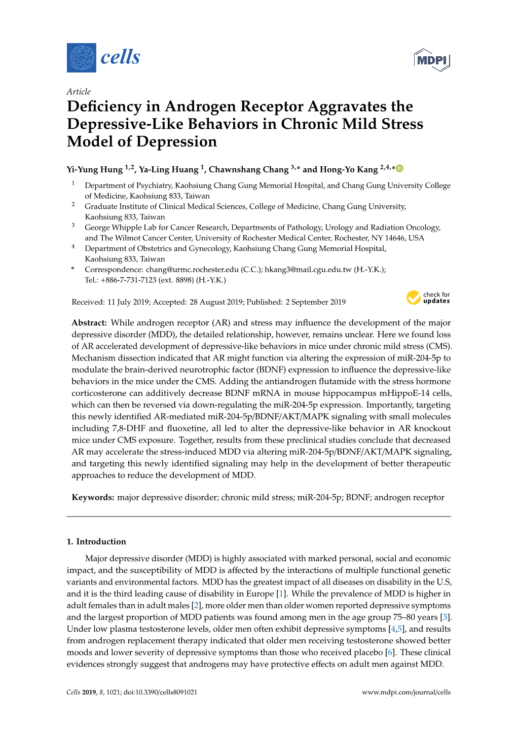 Deficiency in Androgen Receptor Aggravates the Depressive-Like