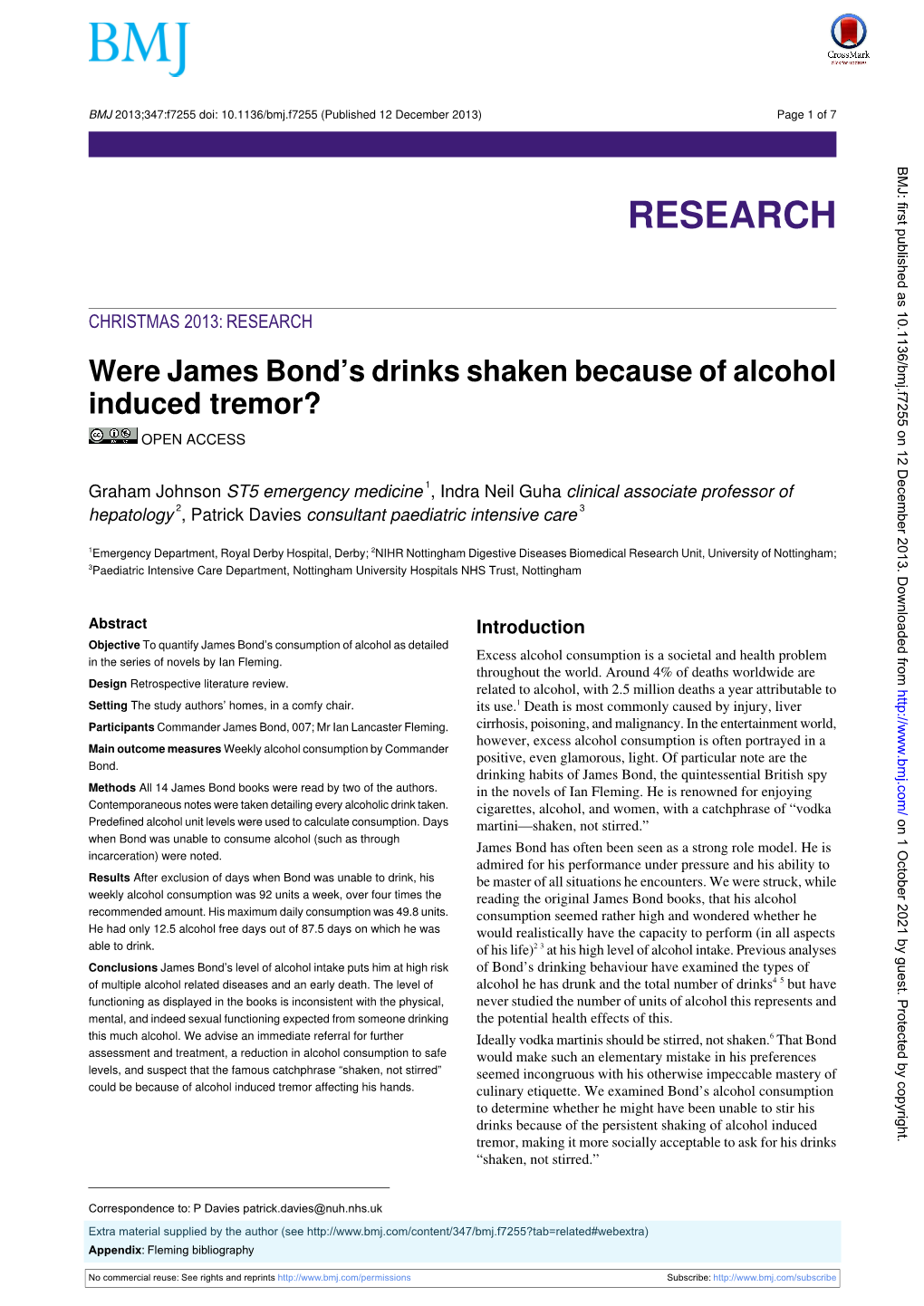 Were James Bond's Drinks Shaken Because of Alcohol Induced Tremor?