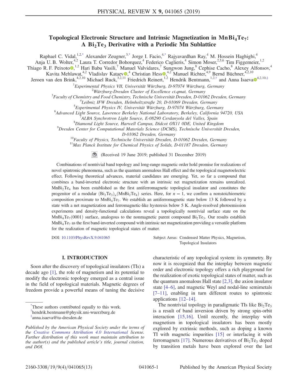 Topological Electronic Structure and Intrinsic Magnetization in Mnbi4te7: a Bi2te3 Derivative with a Periodic Mn Sublattice