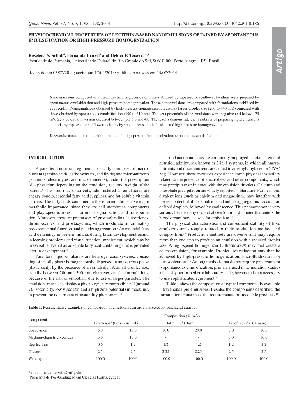 Physicochemical Properties of Lecithin-Based Nanoemulsions Obtained by Spontaneous Emulsification Or High-Pressure Homogenization