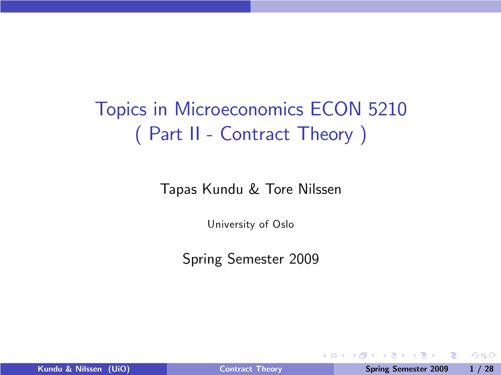 Topics in Microeconomics ECON 5210 ( Part II $ Contract Theory )