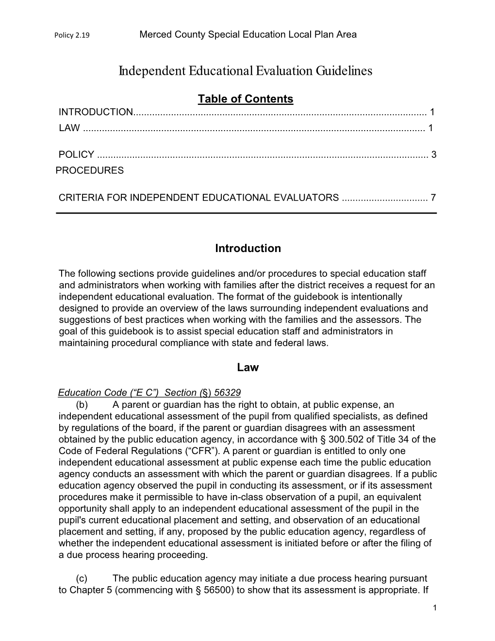 Independent Educational Evaluation Guidelines