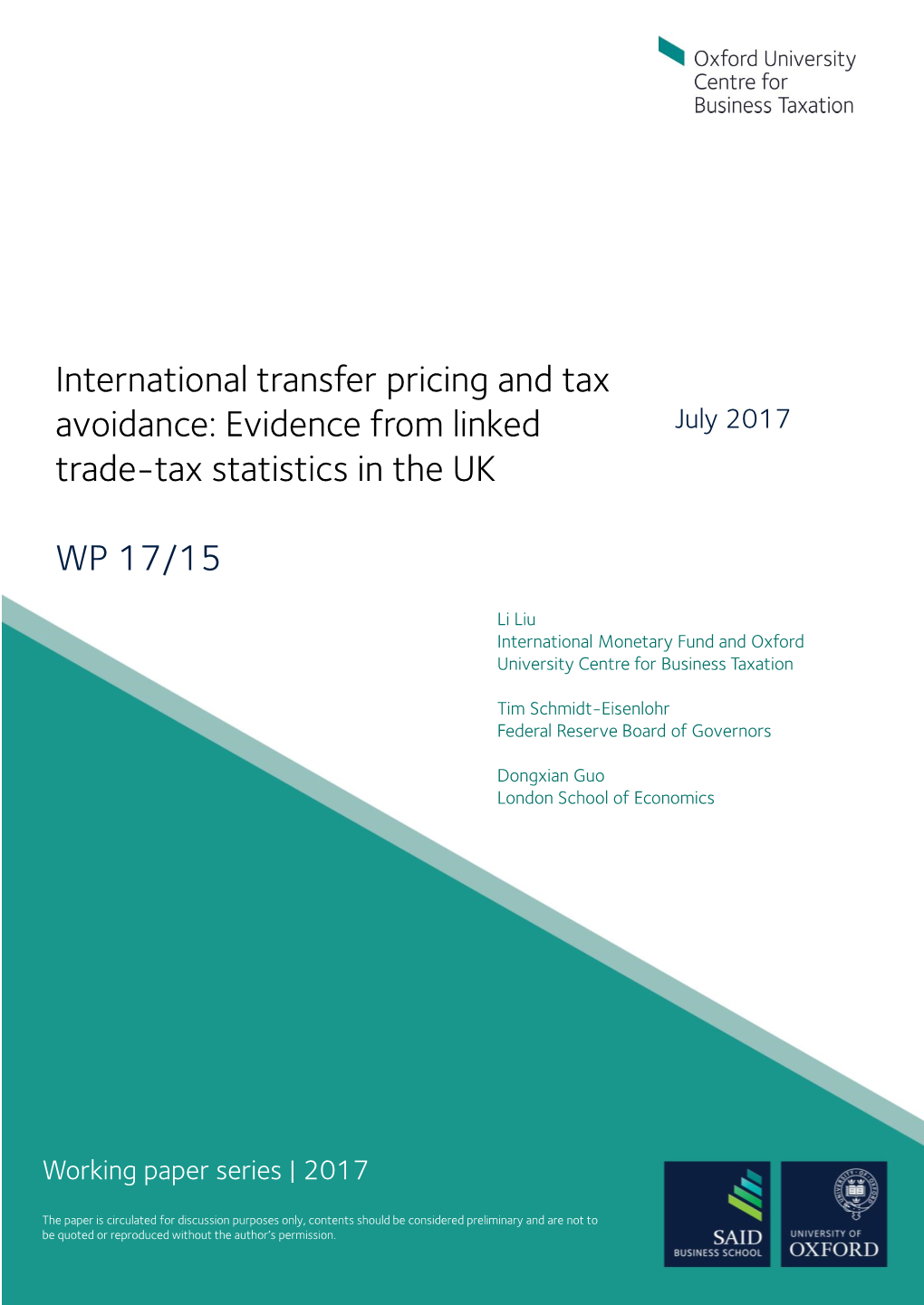 International Transfer Pricing and Tax Avoidance: Evidence from Linked July 2017 Trade-Tax Statistics in the UK