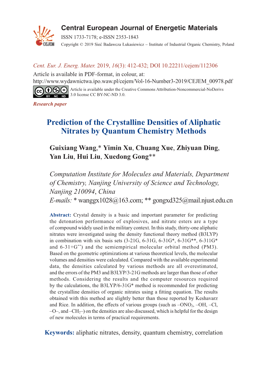 Prediction of the Crystalline Densities of Aliphatic Nitrates by Quantum Chemistry Methods