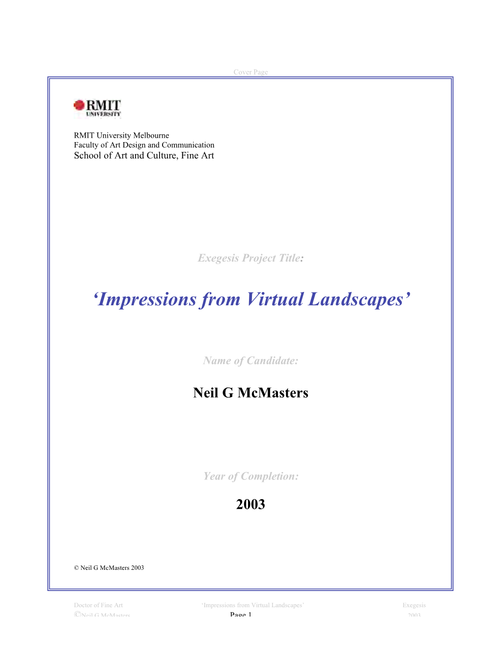 'Impressions from Virtual Landscapes'