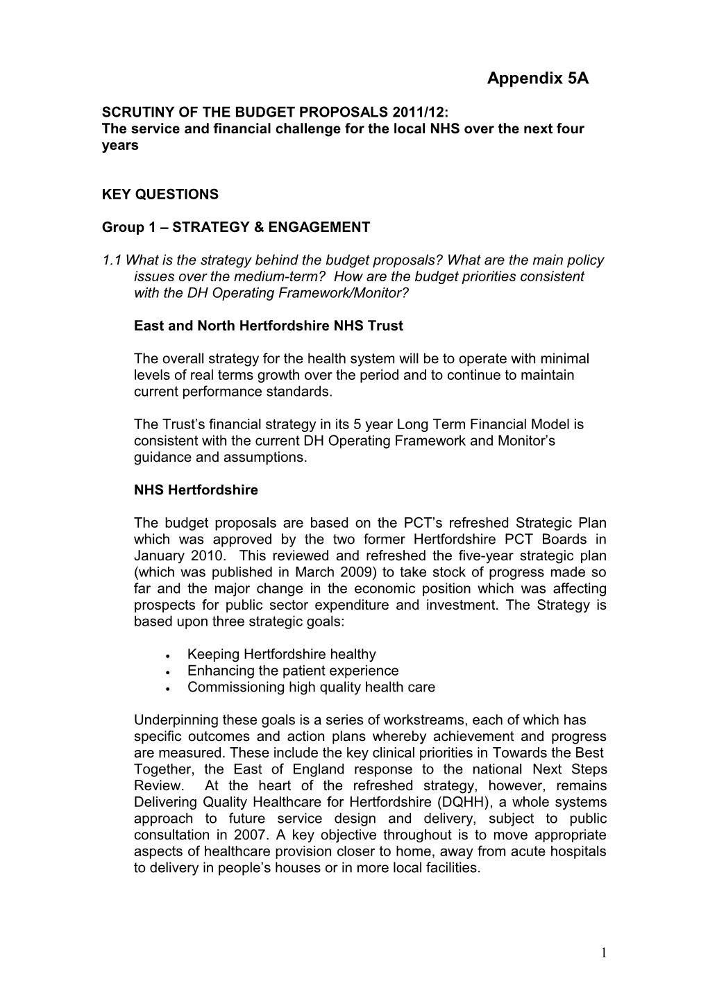 Scrutiny of the Budget Proposals 2011/12