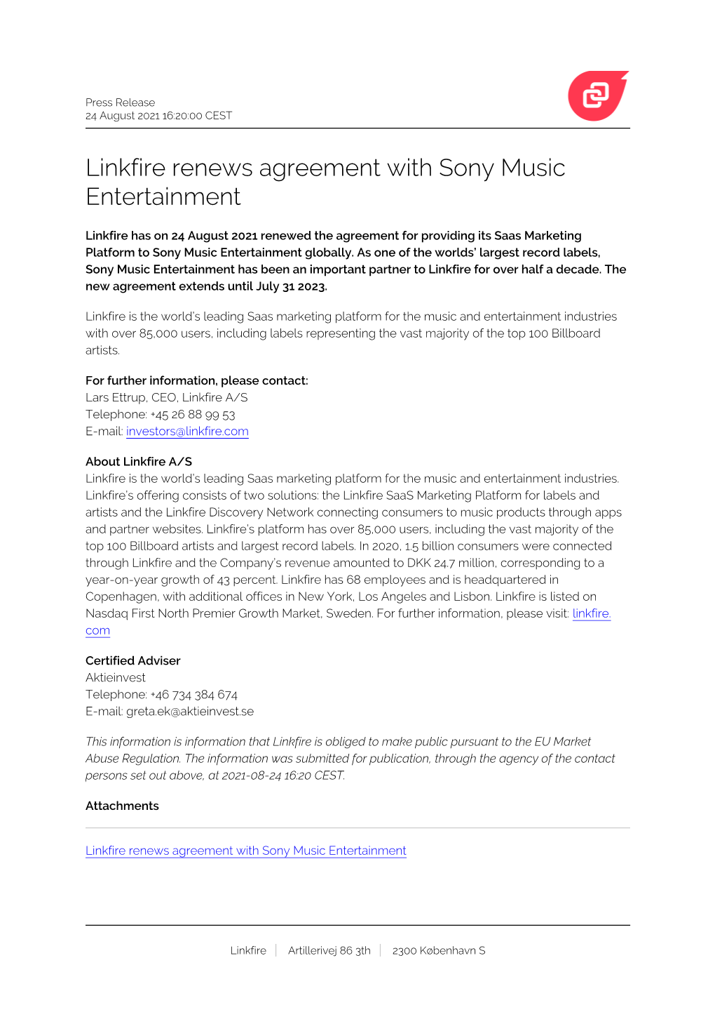 Linkfire Renews Agreement with Sony Music Entertainment