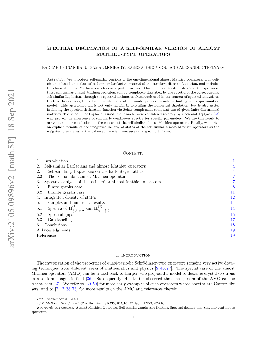 Spectral Decimation of a Self-Similar Version of Almost Mathieu-Type Operators