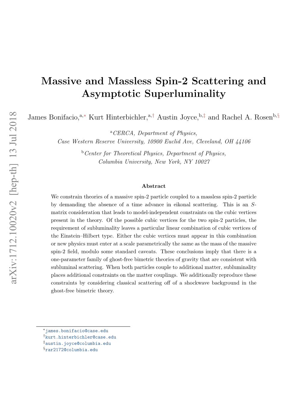 Massive and Massless Spin-2 Scattering and Asymptotic Superluminality