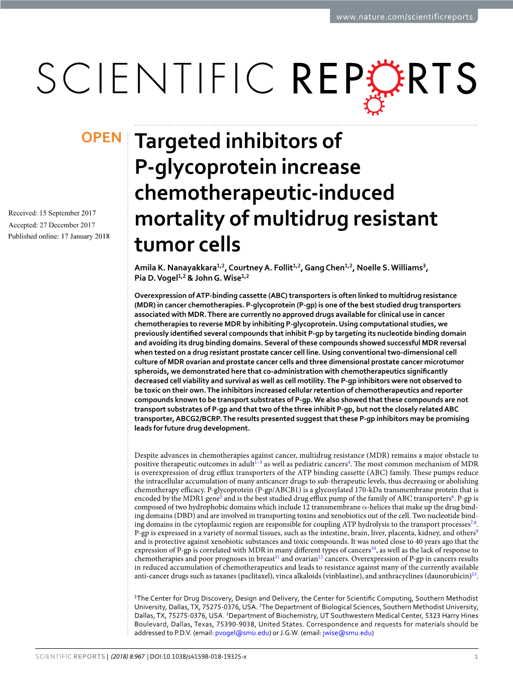 Targeted Inhibitors of P-Glycoprotein Increase Chemotherapeutic