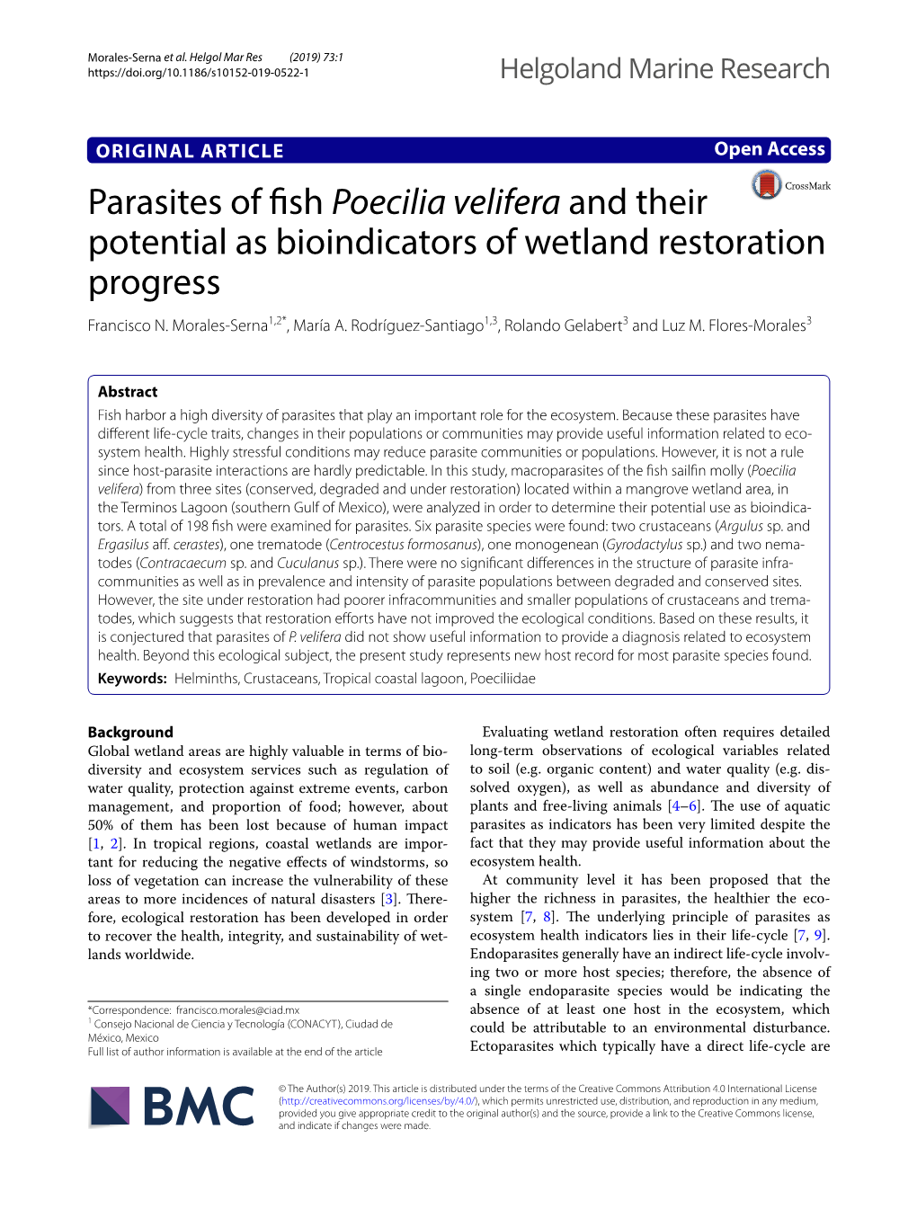 Parasites of Fish Poecilia Velifera and Their Potential As Bioindicators Of
