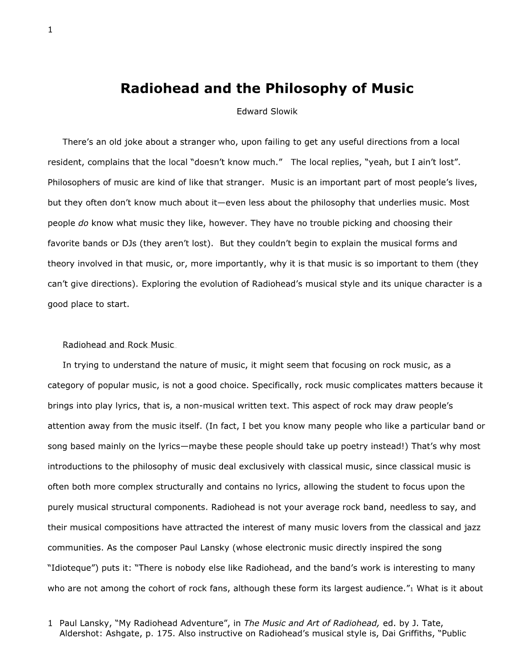 Radiohead and the Philosophy of Music