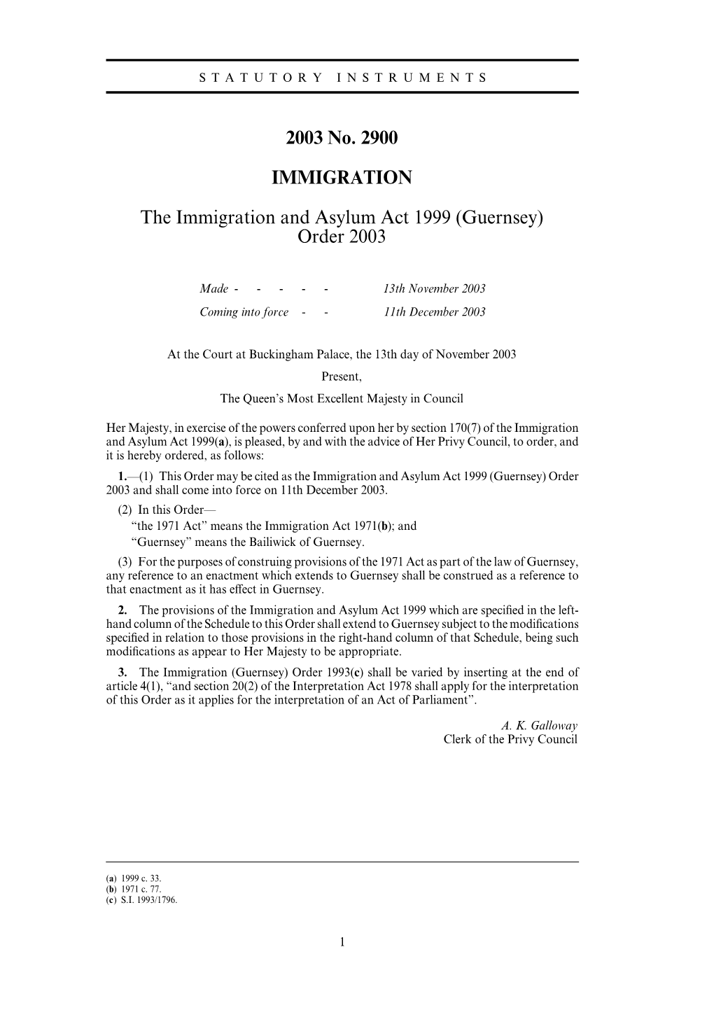 Immigration and Asylum Act 1999 (Guernsey) Order 2003