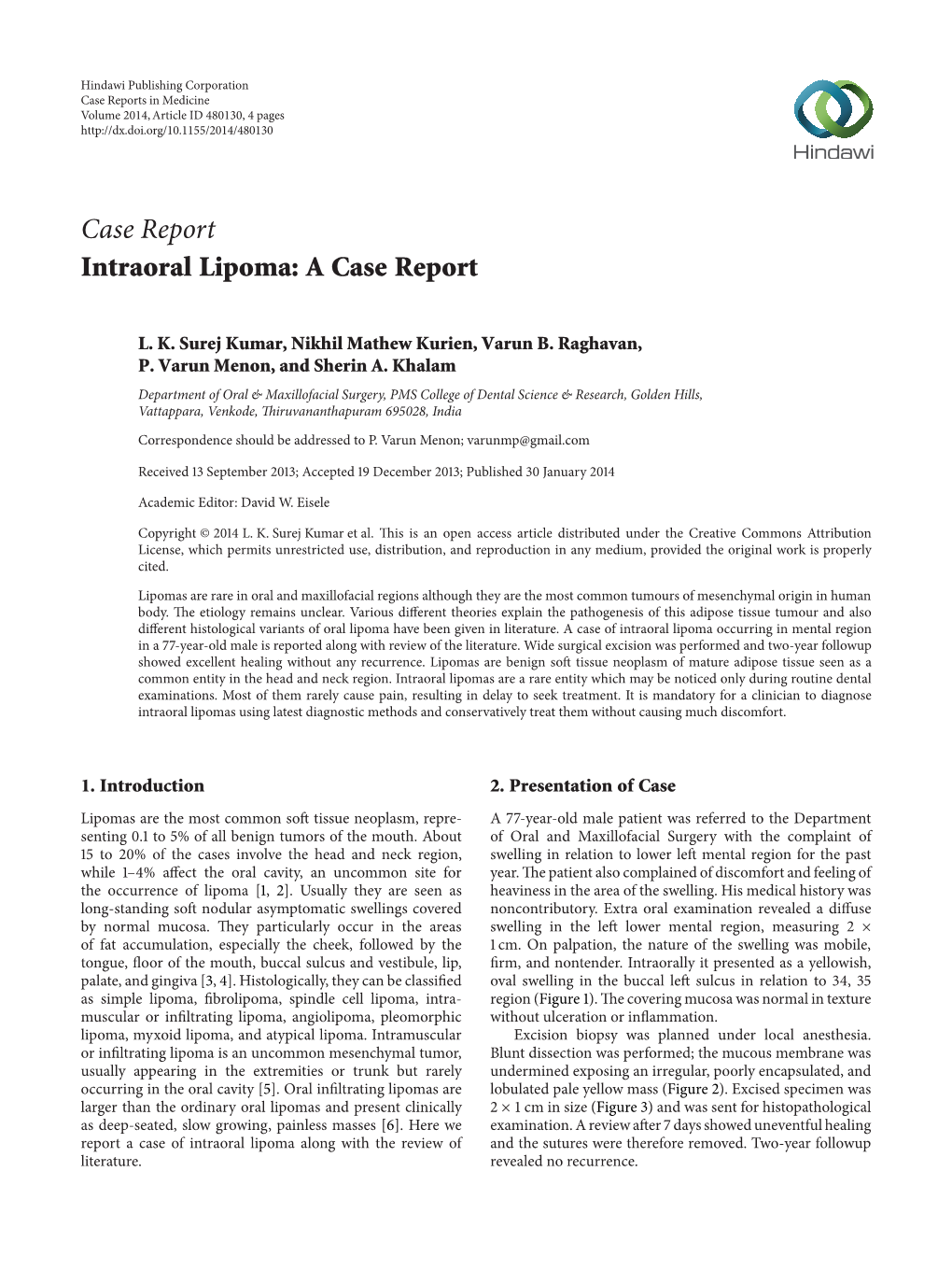 Intraoral Lipoma: a Case Report