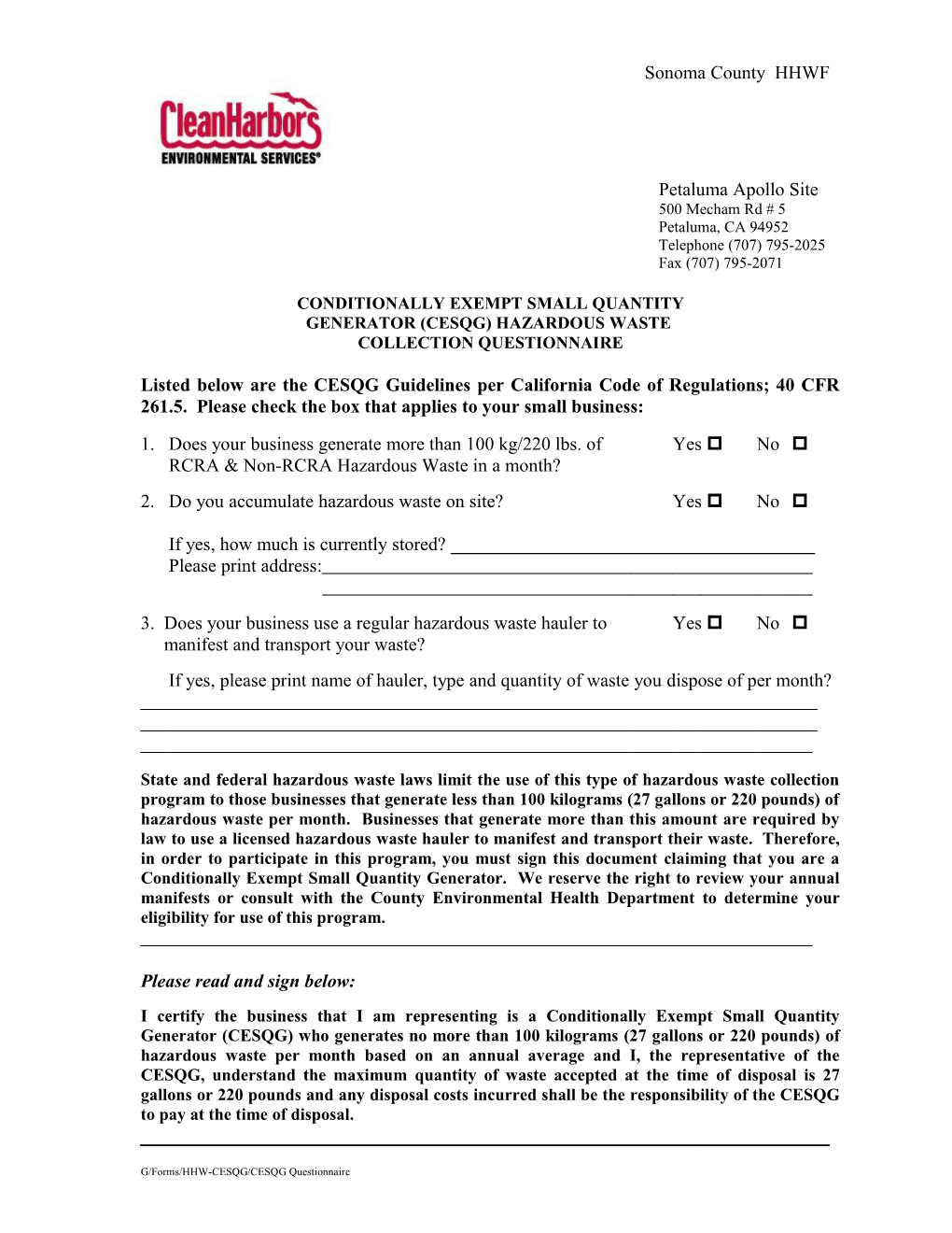 Conditionally Exempt Small Quantity