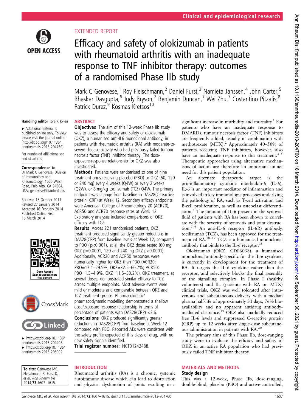 Genovese MC, Et Al. Ann Rheum Dis 2014;73:1607–1615