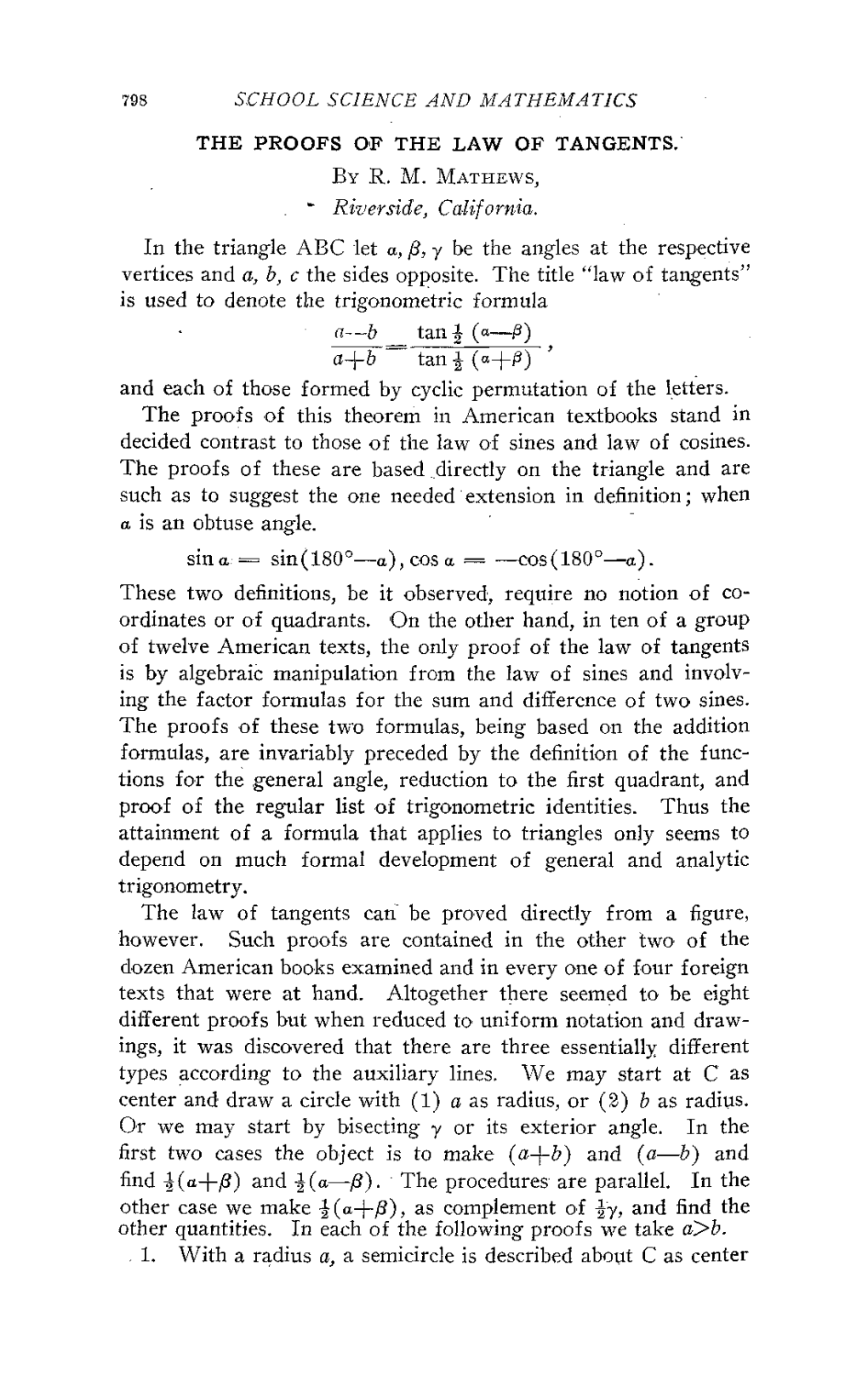 The Proofs of the Law of Tangents