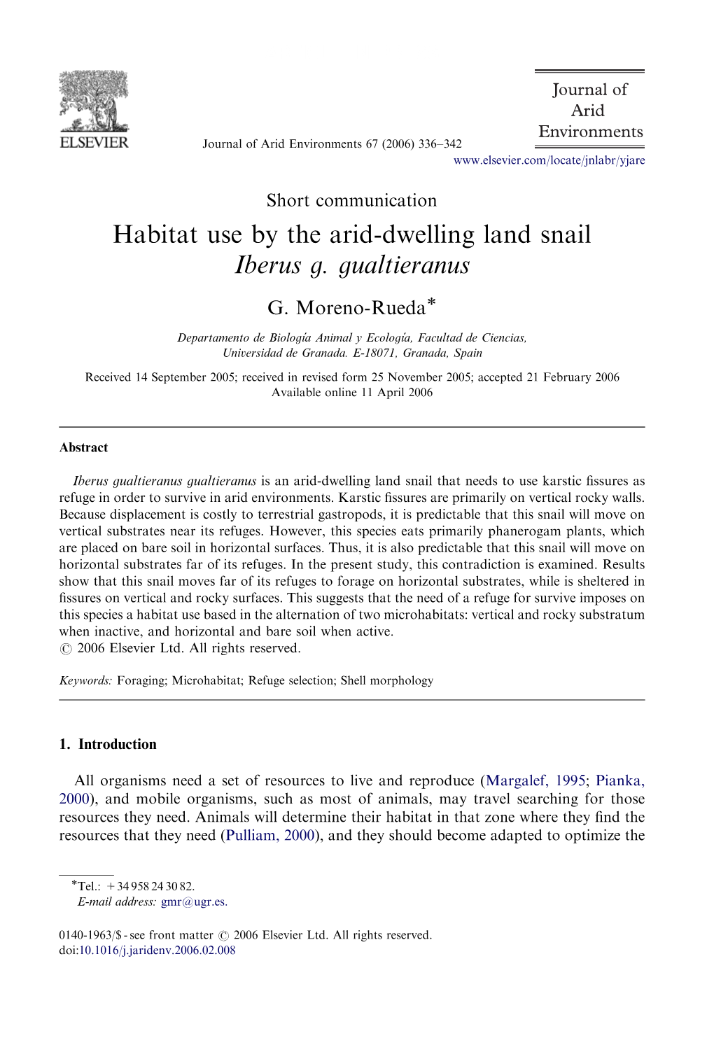 Habitat Use by the Arid-Dwelling Land Snail Iberus G. Gualtieranus