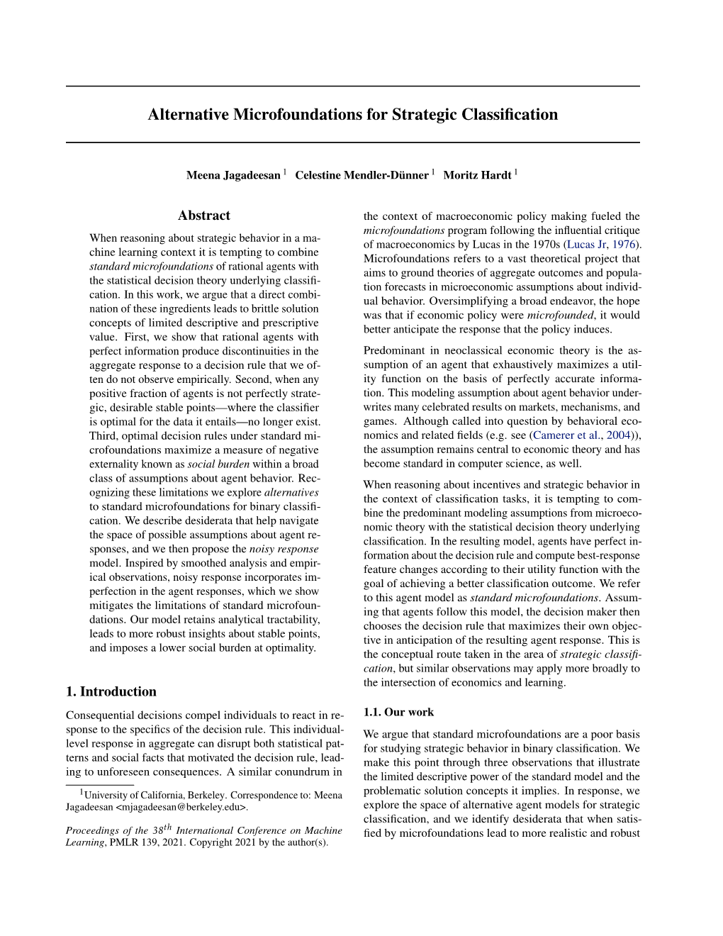 Alternative Microfoundations for Strategic Classification