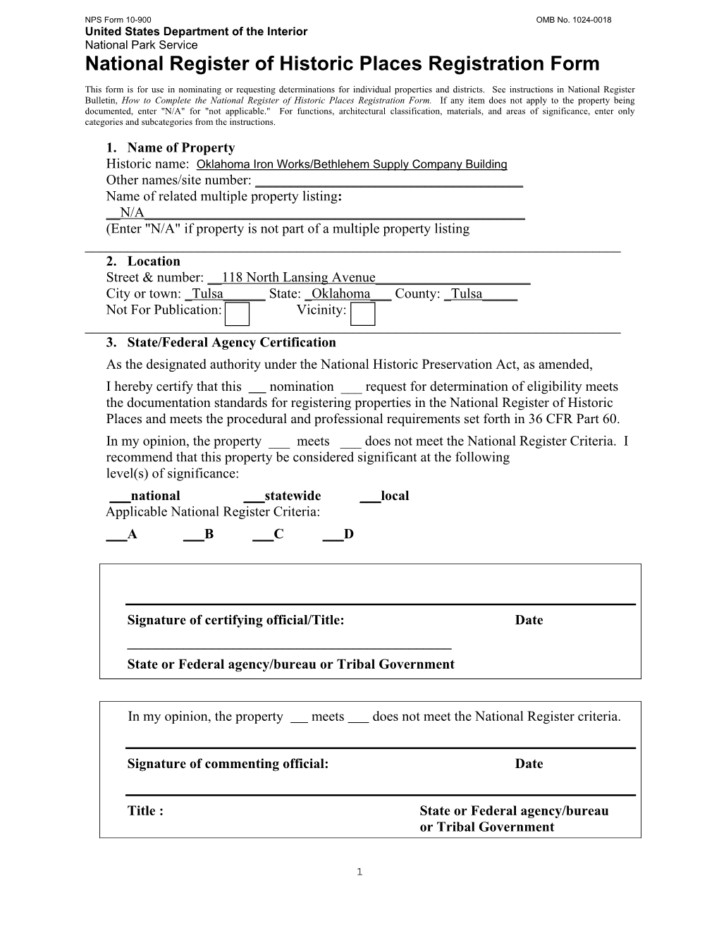 National Register of Historic Places Registration Form