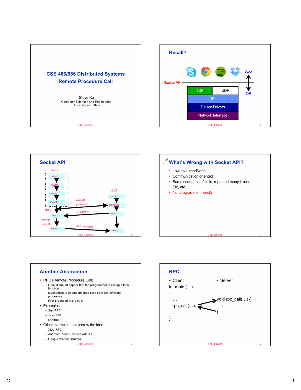 CSE 486/586 Distributed Systems Remote Procedure Call Recall?