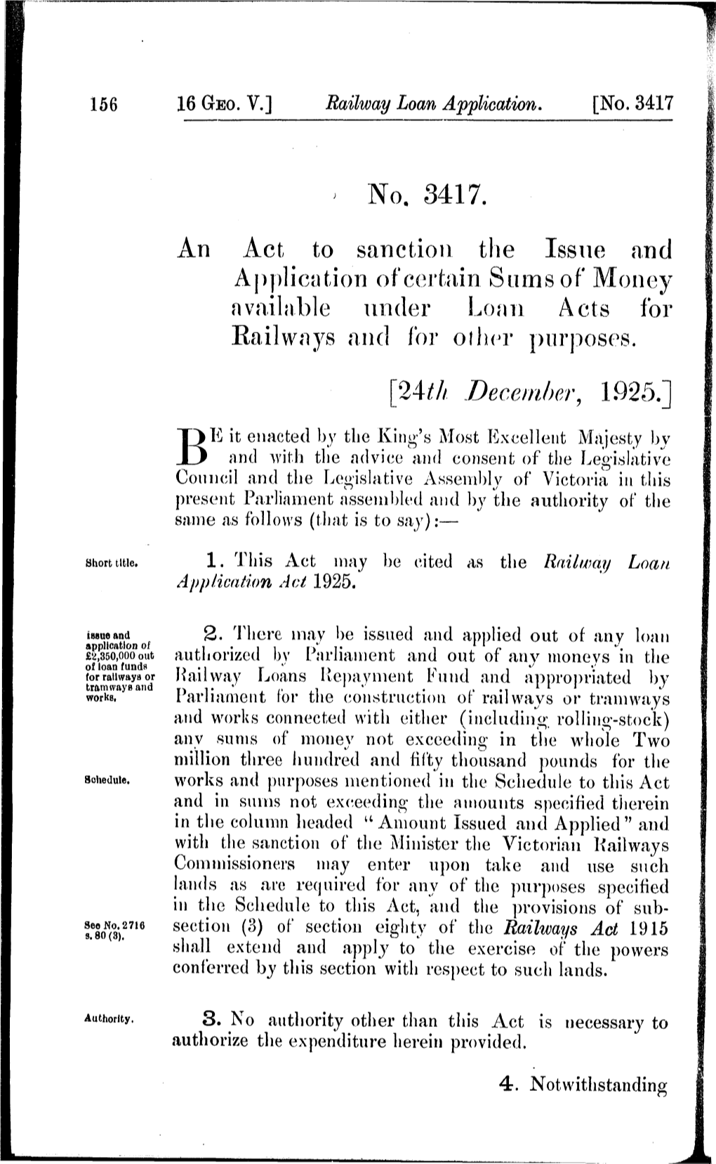 No. 3417. an Act to Sanction the Issue and Application of Certain Sums of Money Available Under Loan Acts for Railways and for Other Purposes