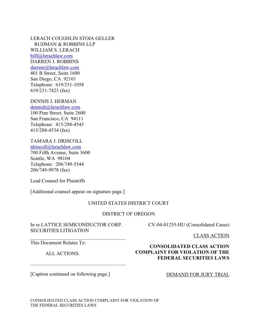 In Re: Lattice Semiconductor Corporation Securities Litigation 04