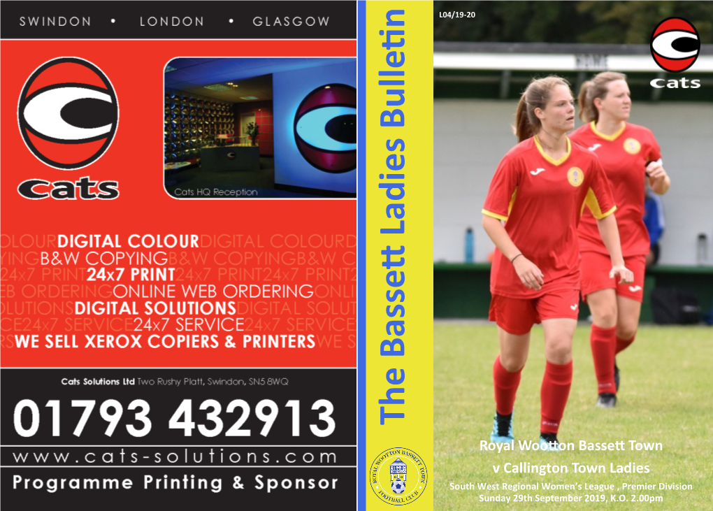 The Bassett Ladies Bulletin L04/19 South Regional South West Women’S League Division Premier , - 20