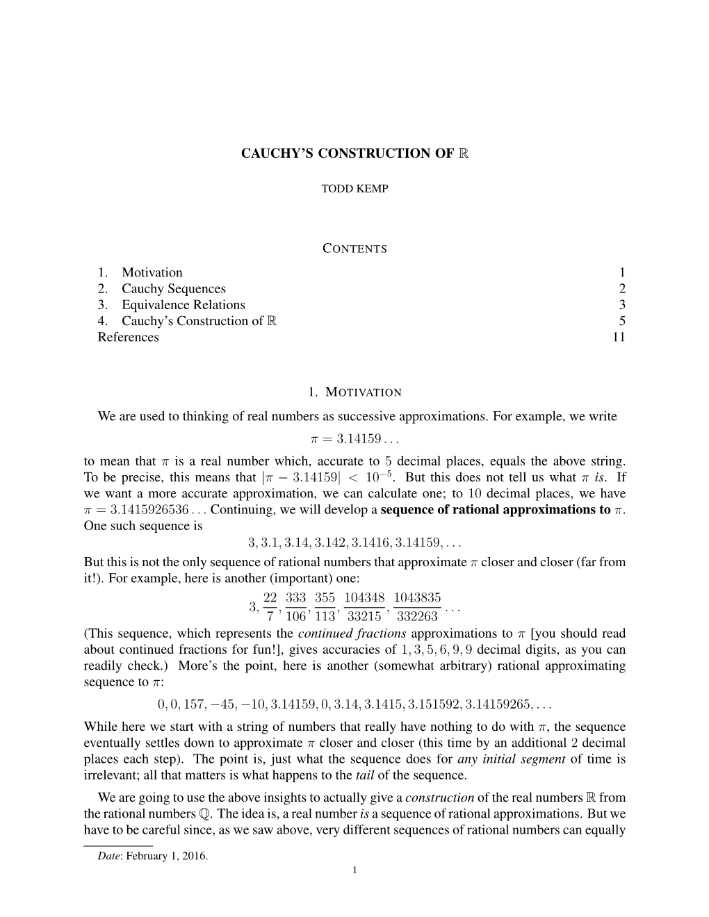 Cauchy's Construction of R