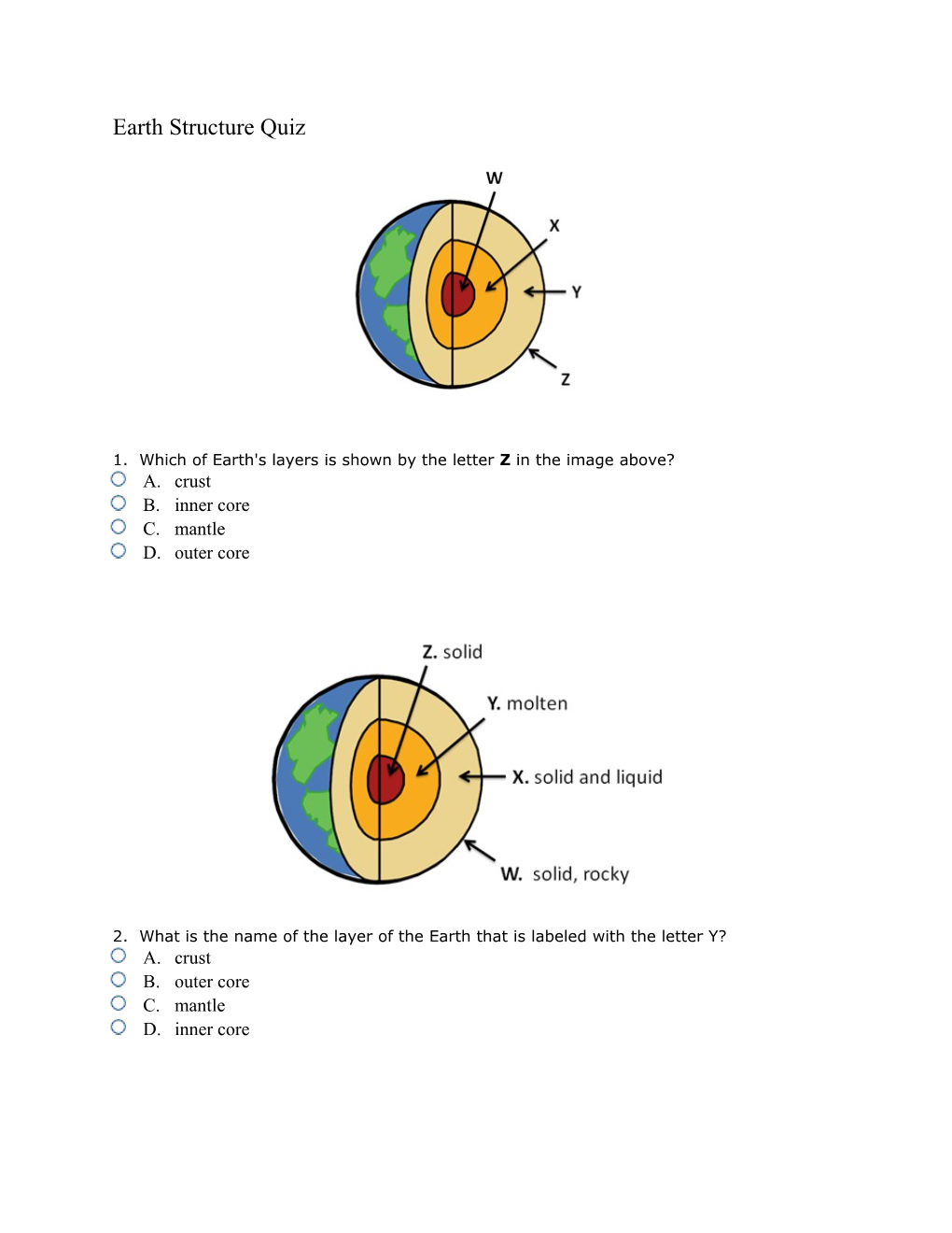 Earth Structure Quiz