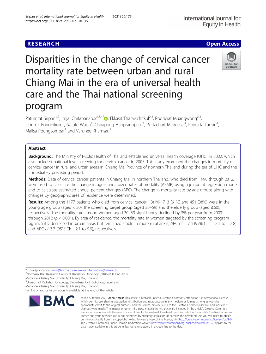 Disparities in the Change of Cervical Cancer Mortality Rate Between Urban