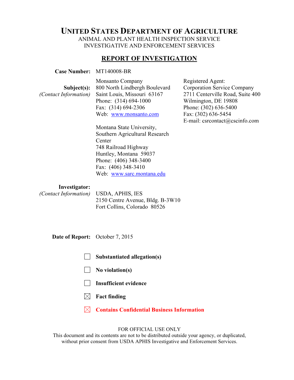 Report of Investigation MT140008-BR