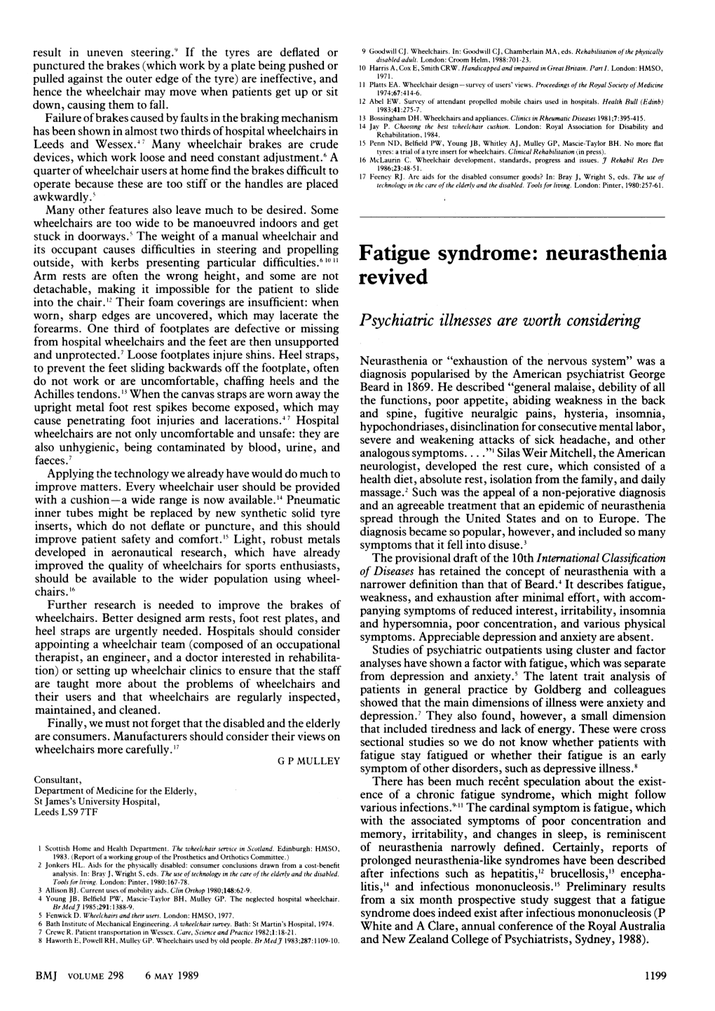 Fatigue Syndrome: Neurasthenia Revived