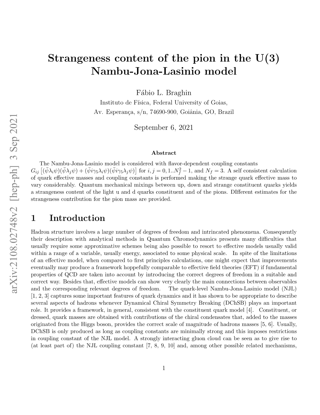 Strangeness Content of the Pion in the U(3) Nambu-Jona-Lasinio Model