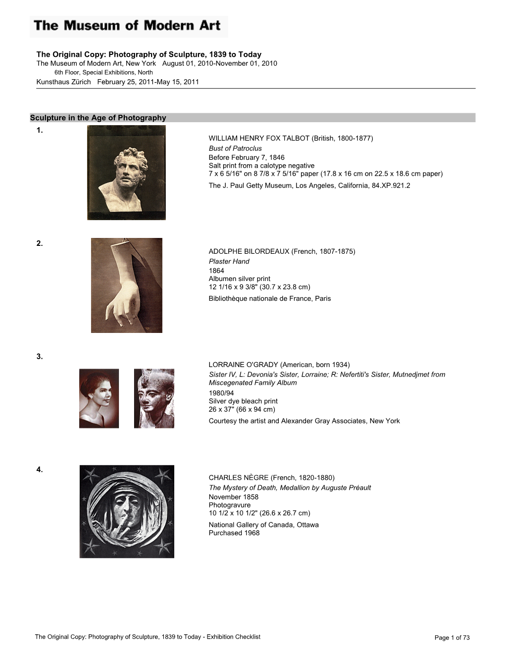 The Original Copy: Photography of Sculpture, 1839 to Today