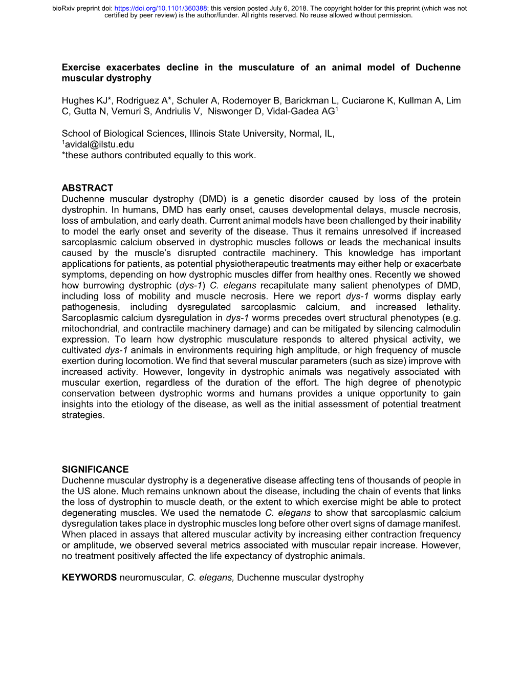 Exercise Exacerbates Decline in the Musculature of an Animal Model of Duchenne Muscular Dystrophy