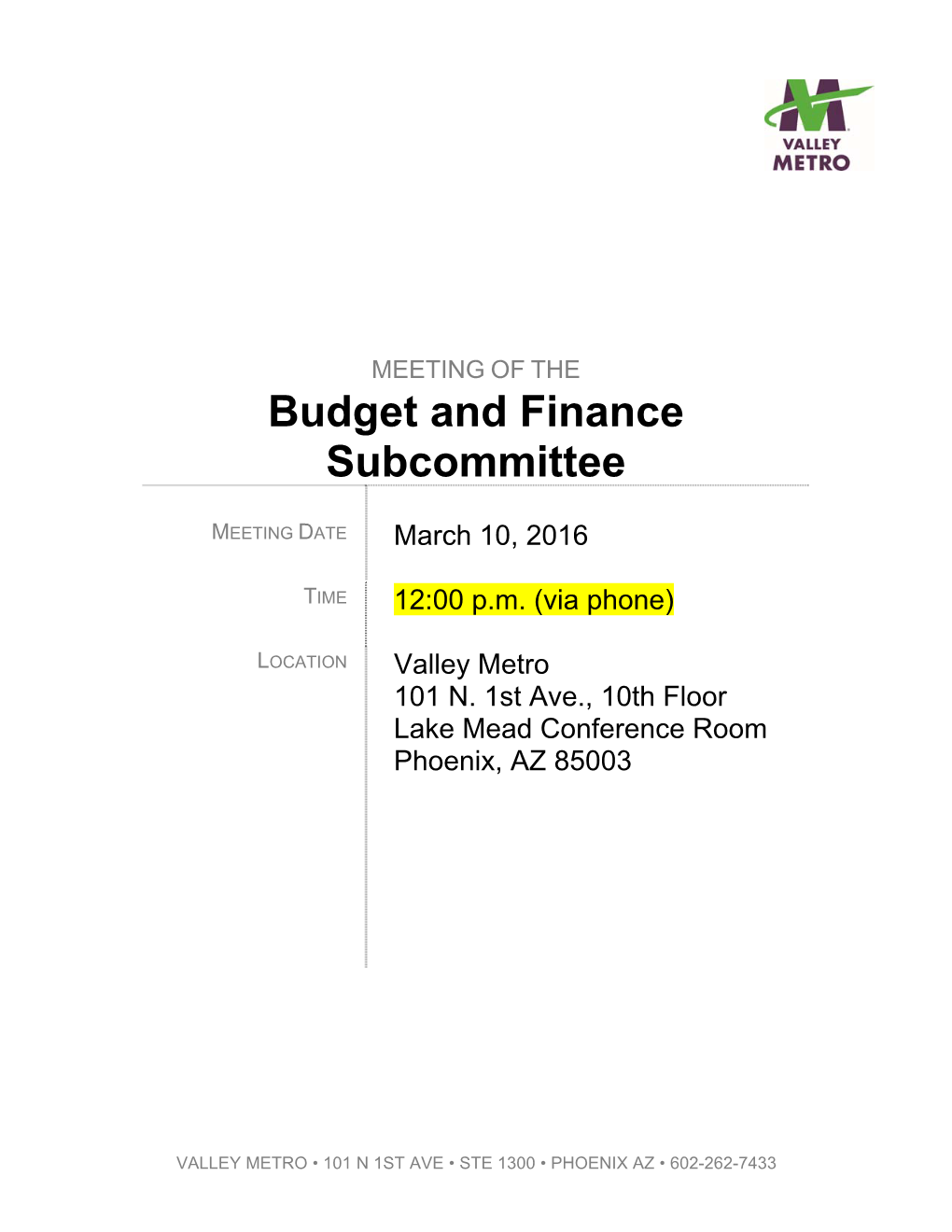 Budget and Finance Subcommittee